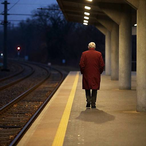 Solitary Elderly Man on Train Platform