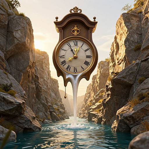 Surreal Melting Grandfather Clock Scene