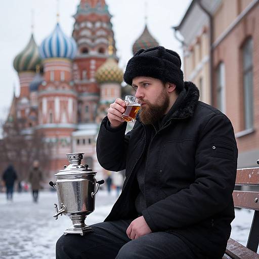 Contemplative Russian Man in Winter