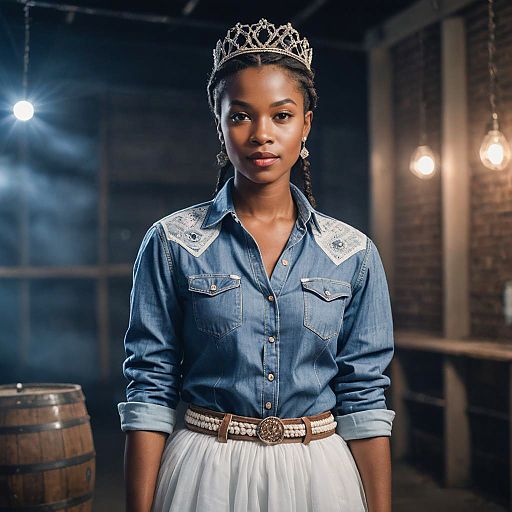 Barrel-Chested Woman in Denim and Tulle Barrel-Chested Woman in Denim and Tulle