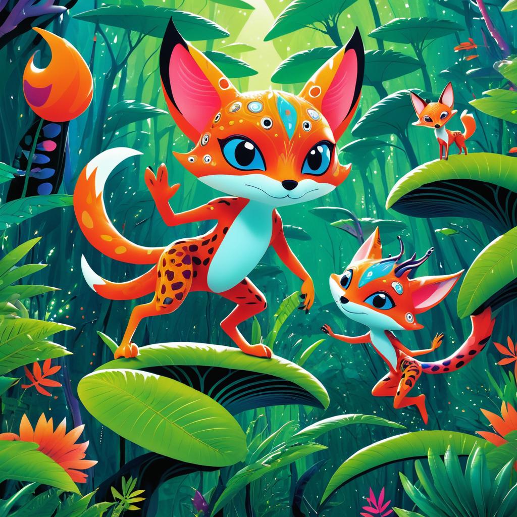 Whimsical Alien and Playful Jungle Encounter