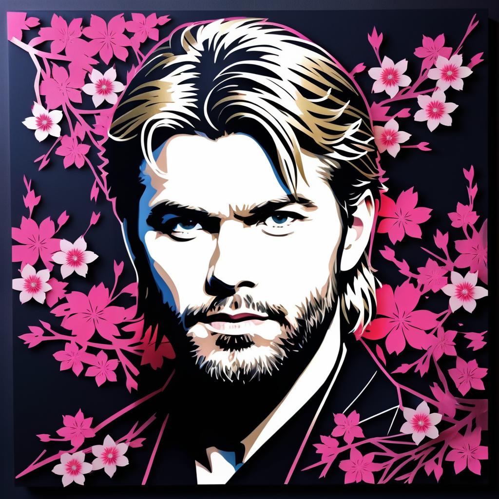 Blooming Sakura Stencil Art of Chris Hemsworth