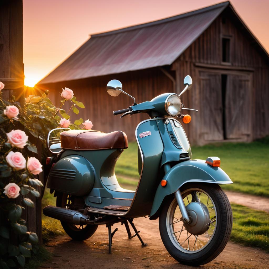 Nostalgic Sunset with Classic Moped