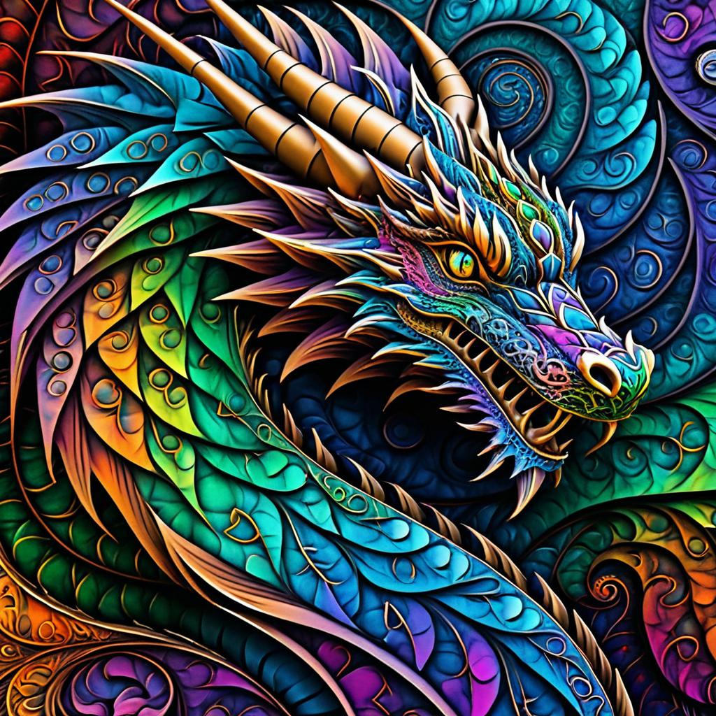 Intricate Fractal Dragon in Vibrant Colors