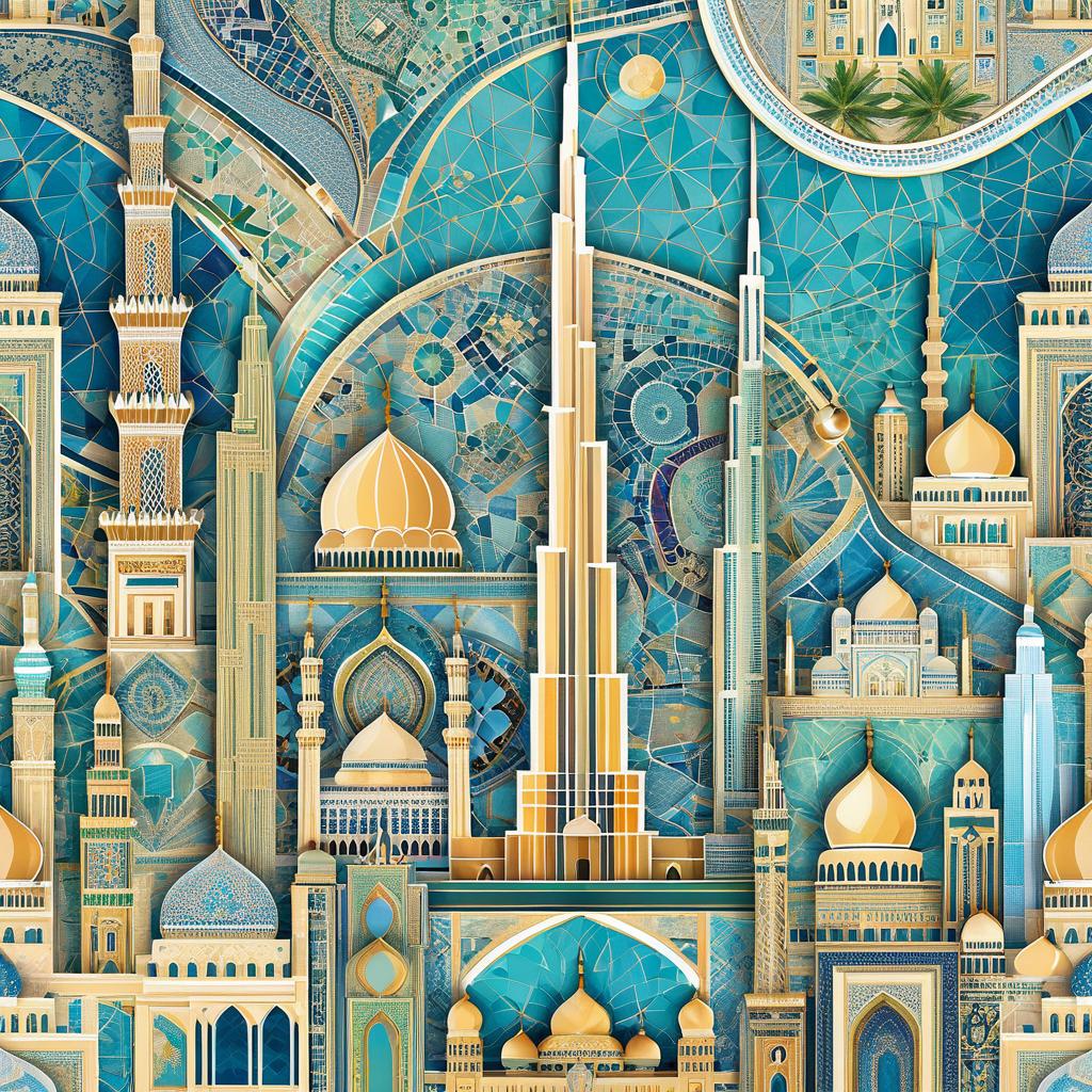 Ornate Wallpaper with Middle Eastern Landmarks