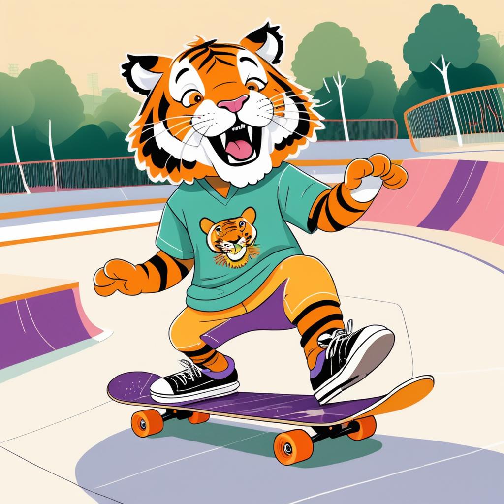 Playful Tiger Skating Tricks in Park