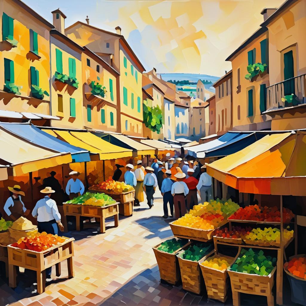 Cézanne-Style Marketplace Oil Painting