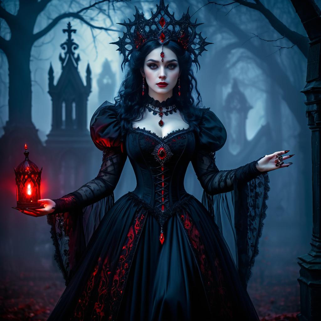 Dark Sorceress in Gothic Graveyard Art