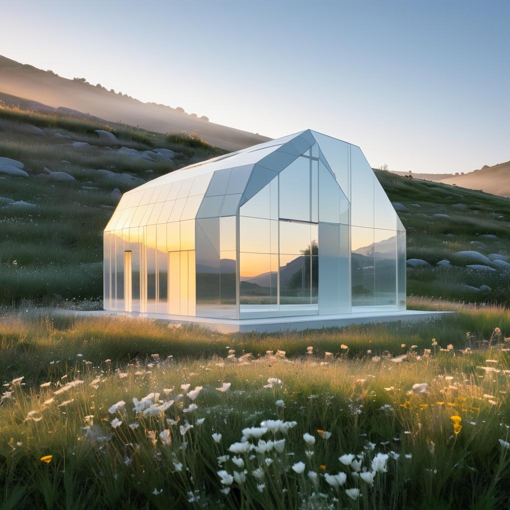 Dawn View of Quartz-Shaped Glass Building