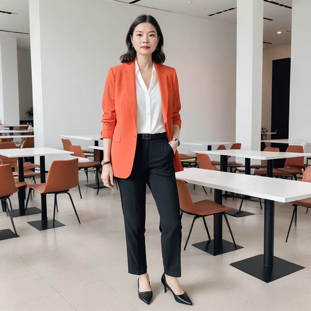 Modern Minimalist Fashion in Cafeteria