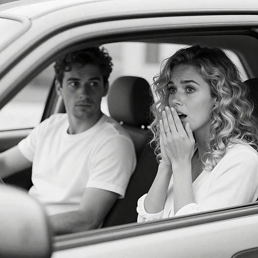 Candid Black-and-White Car Interaction