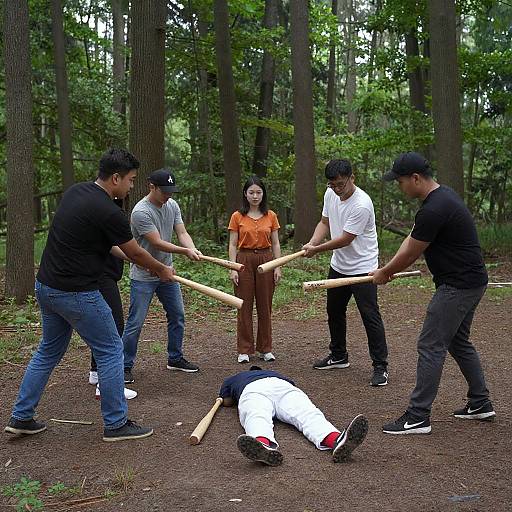 Forest Standoff: Men With Baseball Bats