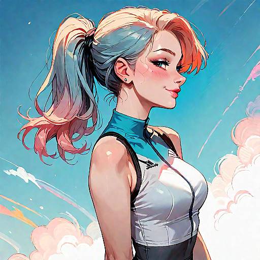 Blushing Anime Girl in Yoga Wear