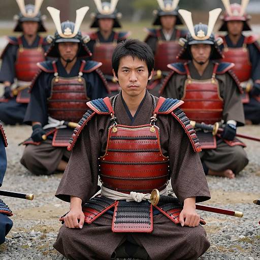 Group of Japanese Samurai in Traditional Armor