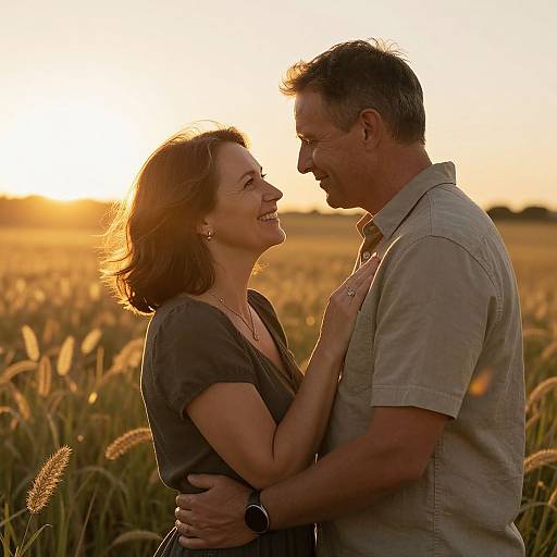 Romantic Mature Couple Sunset Embrace