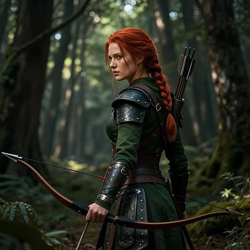 Cinematic Red-Haired Archer in Forest