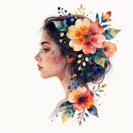 Surreal Floral Woman Silhouette Art