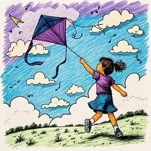 Colorful Child's Drawing of Flying Kite