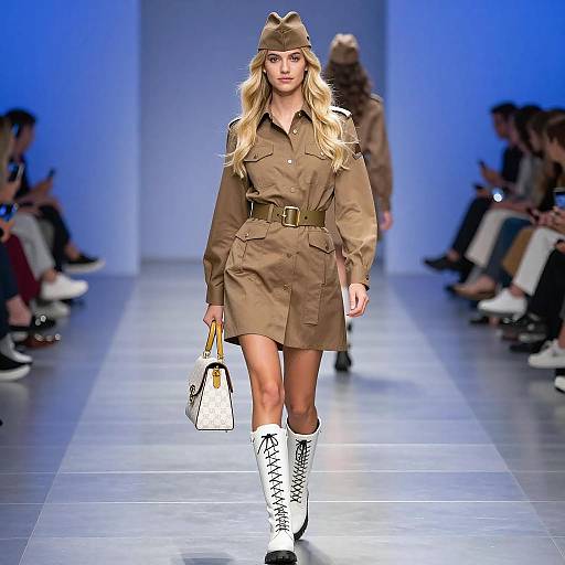 Blonde Woman in Military-Style Fashion