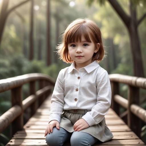 Portrait of Toddler Girl on Wooden Bridge