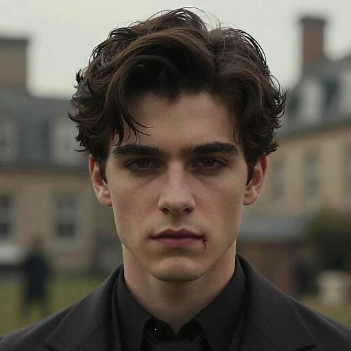 Young male assassin with scar and Victorian background