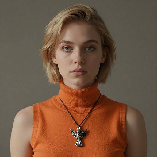 Blonde Woman Wearing Orange Turtleneck Sweater