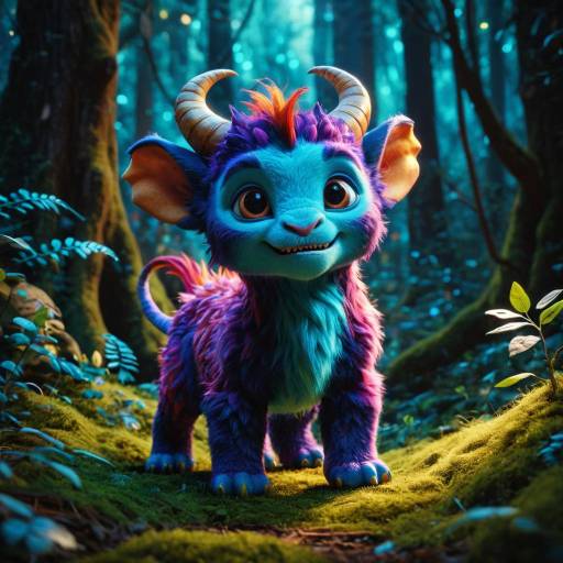 Vibrant Pixar-Style Baby Chimera in Enchanted Forest