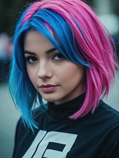 Realistic Pink and Blue Hair Portrait