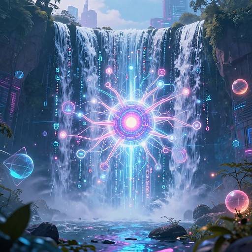 Surreal AI Algorithms Waterfall Scene