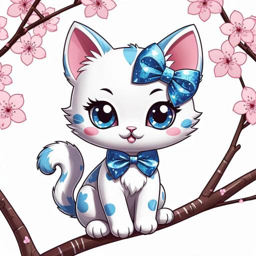 Kawaii Pink Chibi Kitten in Cherry Blossoms