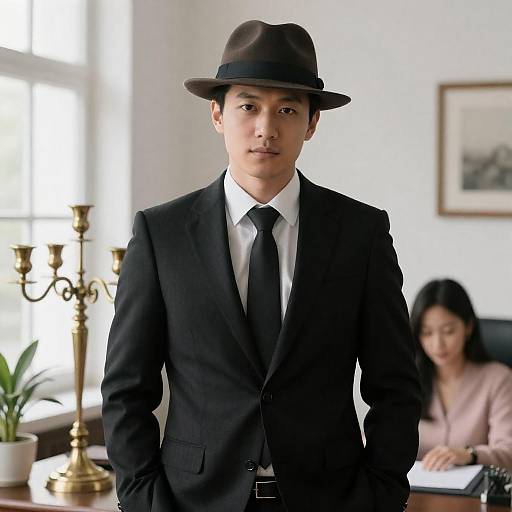 Noir Office Portrait with Candelabra