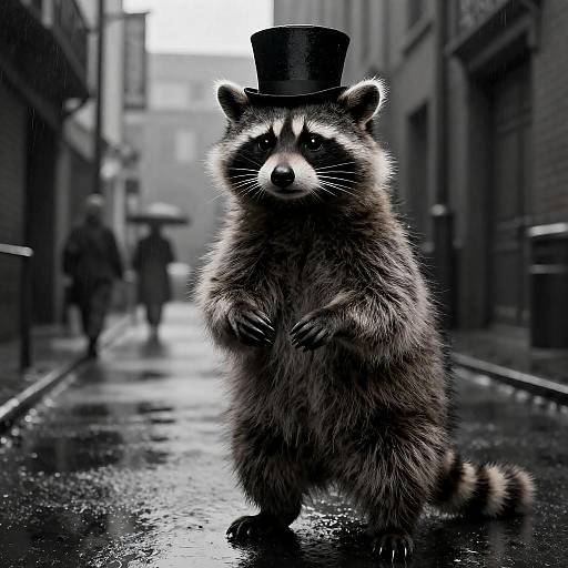 Film-Noir Raccoon Magician in Alley