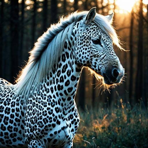Spotted Horse in Forest at Sunset