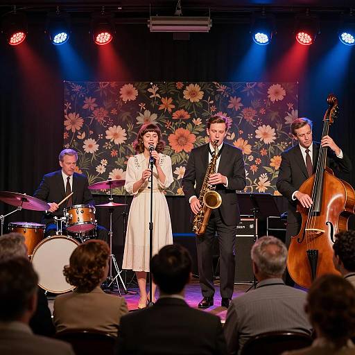 Vintage Jazz Performance with Floral Backdrop