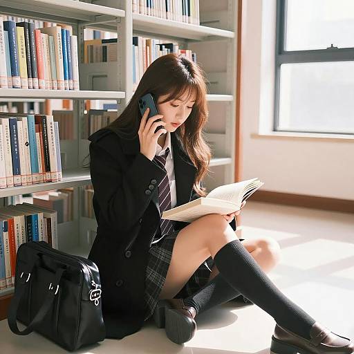 Young Woman Reading in a Library