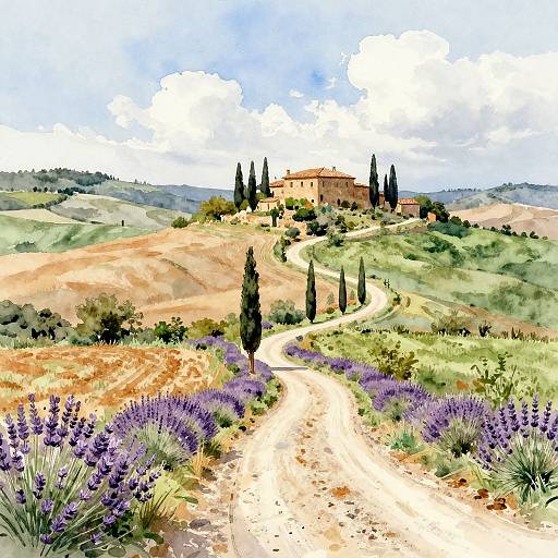 Serene Tuscany Countryside Watercolor