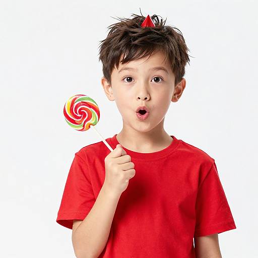 Boy in Red Shirt with Lollipop