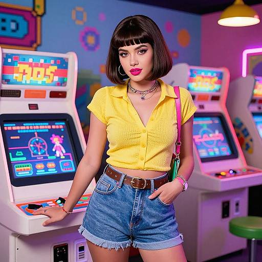 80s Style Girl in Retro Arcade