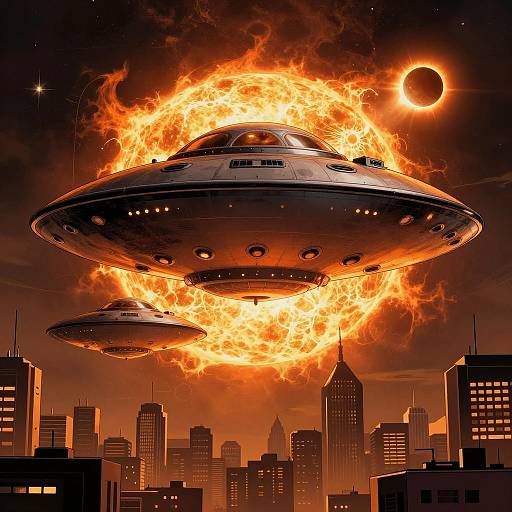 Vintage Comic UFOs in Futuristic City