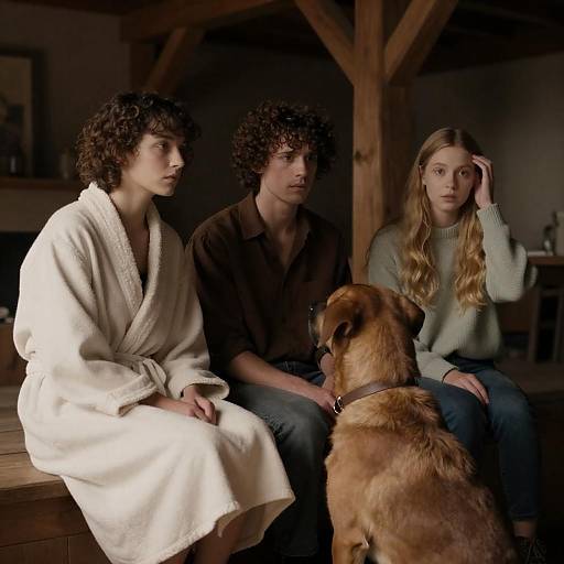 Cozy Indoor Scene with Three People and Dog