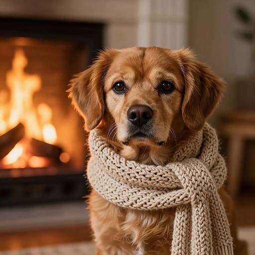 Cozy Maltese by Fireplace