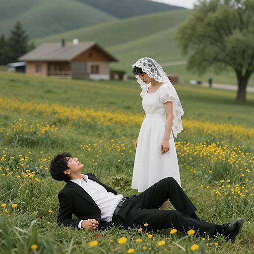 Romantic Field Scene with Wildflowers