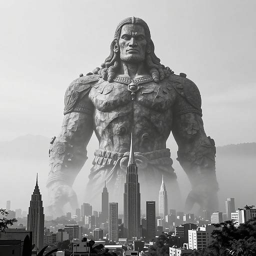 Colossal Stone Giant Overlooking Misty City