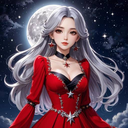 Enchanting Moonlit Girl in Red Dress