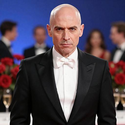 Elegant Bald Man in Tuxedo with Atmosphere