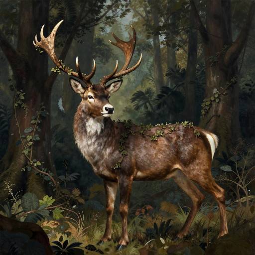 Noble Stag with Vines in Forest
