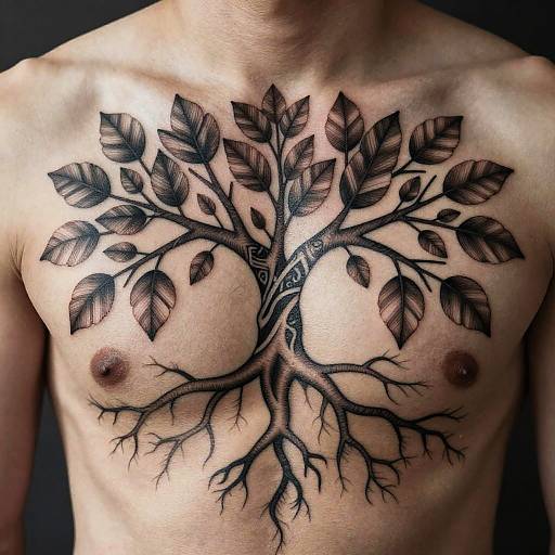 Intricate Family Tree Chest Tattoo