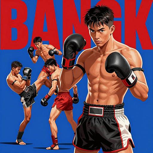 Dynamic Muay Thai Fighter Illustration