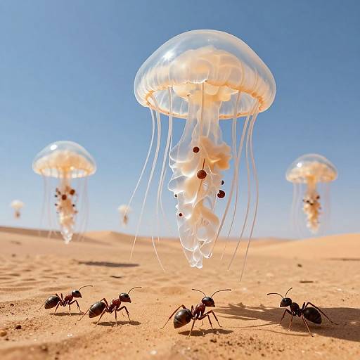 Surreal Desert with Floating Jellyfish