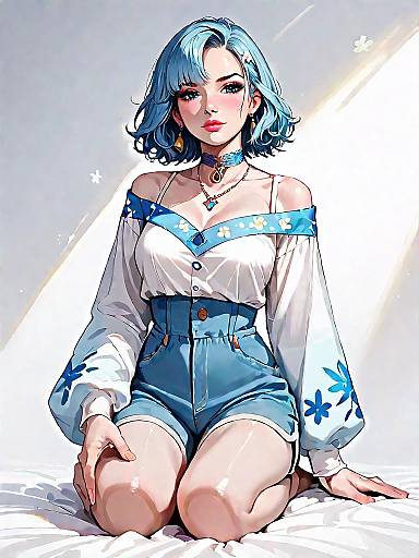 Stylish woman in summer outfit kneeling